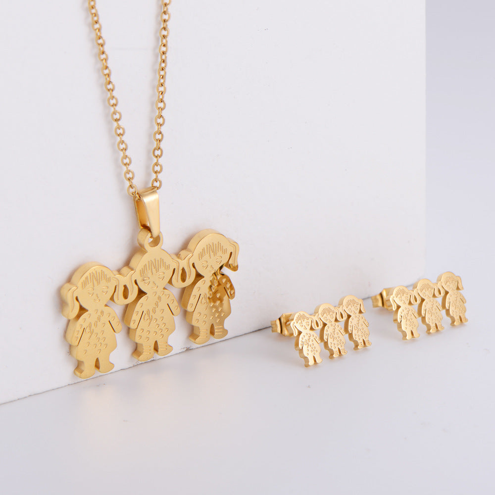 Three-piece Electroplated Earrings Ins Style Cute Cartoon Pendant