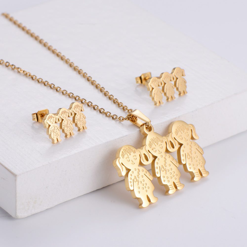 Three-piece Electroplated Earrings Ins Style Cute Cartoon Pendant