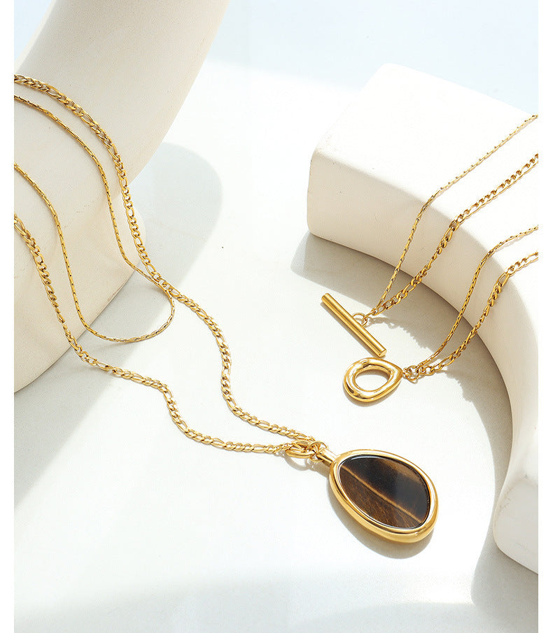 Natural Tigereye Double-layer Necklace Temperamental Cold Style Accessories For Women